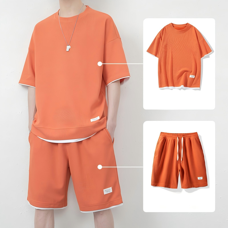 ๐ LIMITED TIME 66% OFF! ๐ Men's Waffle Knit T-Shirt & Shorts Set โ Cooling Sensation Fabric & Relaxed Fit Design ๐