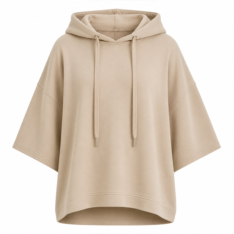 🧥Seasonal Style - Relaxed Pullover Hoodie with Half-Sleeve Cut – Flattering Loose Fit & Modern Aesthetic for Transitional Weather