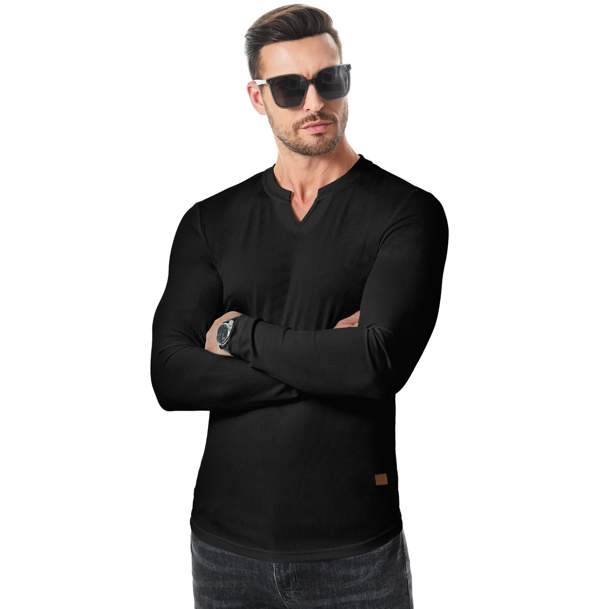Men's Slim-Fit Long-Sleeve V-Neck T-Shirt
