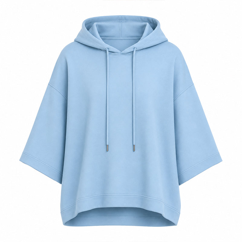 🧥Seasonal Style - Relaxed Pullover Hoodie with Half-Sleeve Cut – Flattering Loose Fit & Modern Aesthetic for Transitional Weather