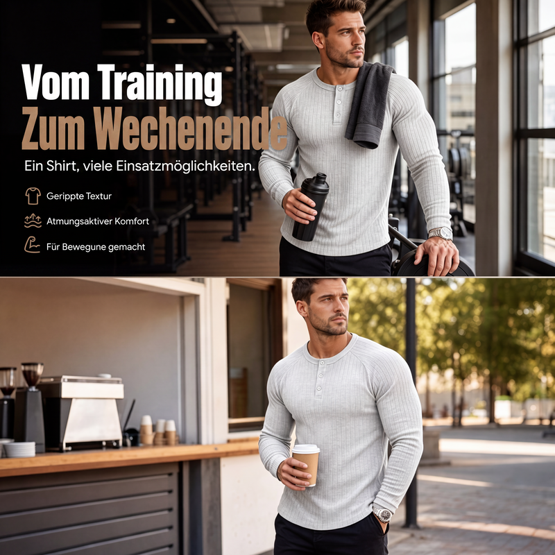 👕 50 % RABATT – Herren Slim-Fit Henley-Shirt mit Rippstruktur | Sportlicher Look trifft auf bequemen Tragekomfort 💪