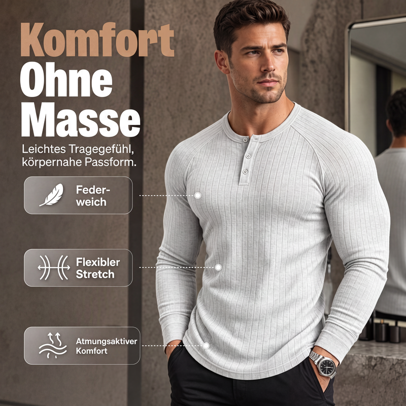 👕 50 % RABATT – Herren Slim-Fit Henley-Shirt mit Rippstruktur | Sportlicher Look trifft auf bequemen Tragekomfort 💪